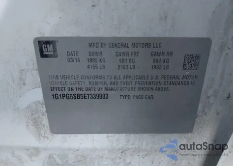 2014 Chevrolet Cruze Ltz z USA, uszkodzony, nr VIN 1G1PG5SB5E7339883